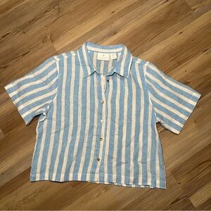 Cynthia Rowley 100% Linen Blue and White Striped Button Down Shirt